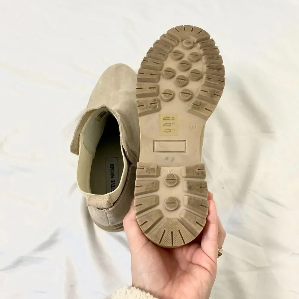 Steve Madden Moira Chunky Boho Suede Tan Cream Lug Sole Ankle Boots US 9 - Picture 8 of 8